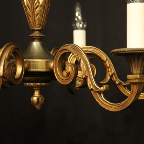 FRENCH GILDED BRASS 6 LIGHT ANTIQUE CHANDELIER - ADDITIONAL PHOTO 5
