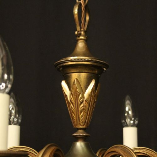 FRENCH GILDED BRASS 6 LIGHT ANTIQUE CHANDELIER - ADDITIONAL PHOTO 6