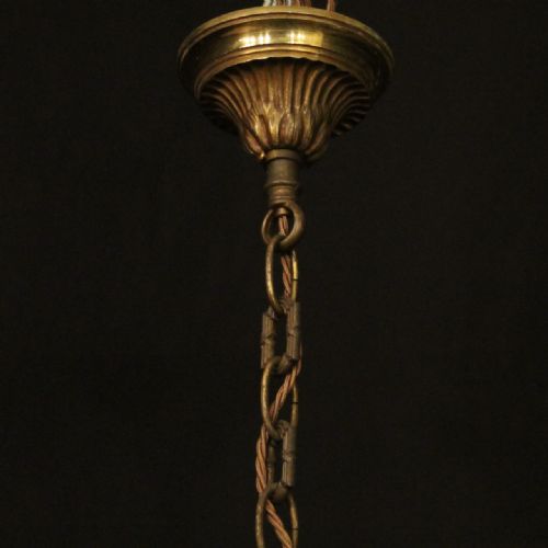 FRENCH GILDED BRASS 6 LIGHT ANTIQUE CHANDELIER - ADDITIONAL PHOTO 7