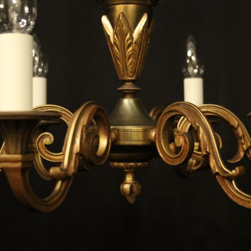 FRENCH GILDED BRASS 6 LIGHT ANTIQUE CHANDELIER - ADDITIONAL PHOTO 8