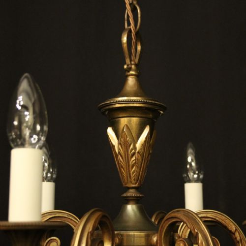 FRENCH GILDED BRASS 6 LIGHT ANTIQUE CHANDELIER - ADDITIONAL PHOTO 9