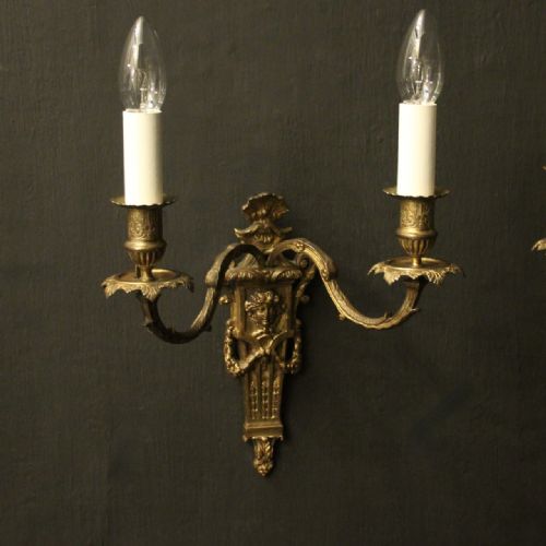 FRENCH PAIR OF FADED BRONZE ANTIQUE WALL SCONCES - ADDITIONAL PHOTO 1