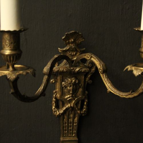 FRENCH PAIR OF FADED BRONZE ANTIQUE WALL SCONCES - ADDITIONAL PHOTO 2