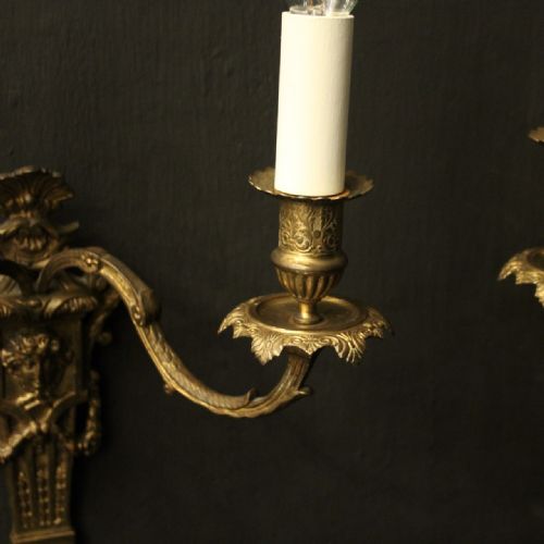 FRENCH PAIR OF FADED BRONZE ANTIQUE WALL SCONCES - ADDITIONAL PHOTO 3