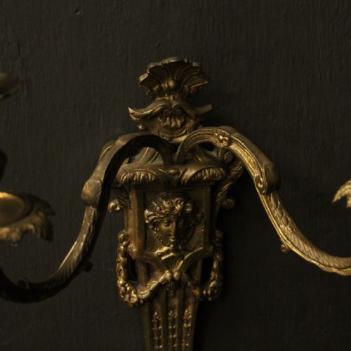 FRENCH PAIR OF FADED BRONZE ANTIQUE WALL SCONCES - ADDITIONAL PHOTO 4