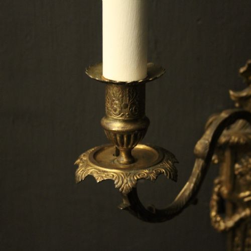 FRENCH PAIR OF FADED BRONZE ANTIQUE WALL SCONCES - ADDITIONAL PHOTO 7