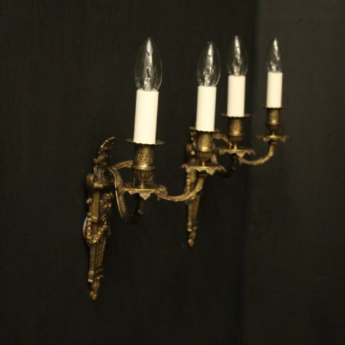 FRENCH PAIR OF FADED BRONZE ANTIQUE WALL SCONCES - ADDITIONAL PHOTO 9