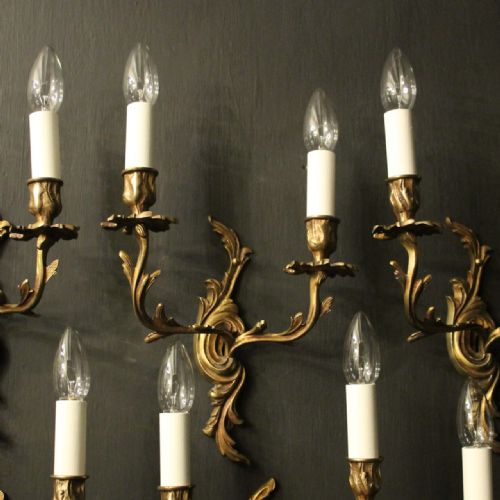 FRENCH SET OF 6 GILDED TWIN ARM ANTIQUE WALL LIGHTS - ADDITIONAL PHOTO 1