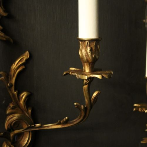 FRENCH SET OF 6 GILDED TWIN ARM ANTIQUE WALL LIGHTS - ADDITIONAL PHOTO 2