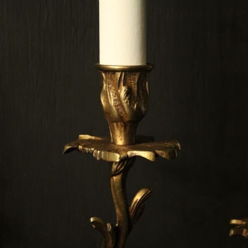 FRENCH SET OF 6 GILDED TWIN ARM ANTIQUE WALL LIGHTS - ADDITIONAL PHOTO 3