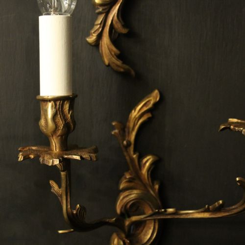 FRENCH SET OF 6 GILDED TWIN ARM ANTIQUE WALL LIGHTS - ADDITIONAL PHOTO 4
