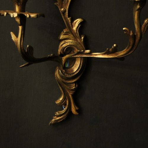 FRENCH SET OF 6 GILDED TWIN ARM ANTIQUE WALL LIGHTS - ADDITIONAL PHOTO 5