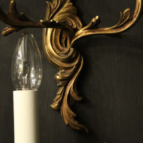 FRENCH SET OF 6 GILDED TWIN ARM ANTIQUE WALL LIGHTS - ADDITIONAL PHOTO 6