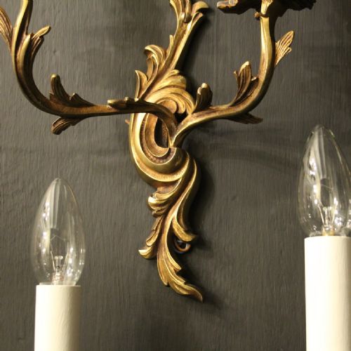 FRENCH SET OF 6 GILDED TWIN ARM ANTIQUE WALL LIGHTS - ADDITIONAL PHOTO 7