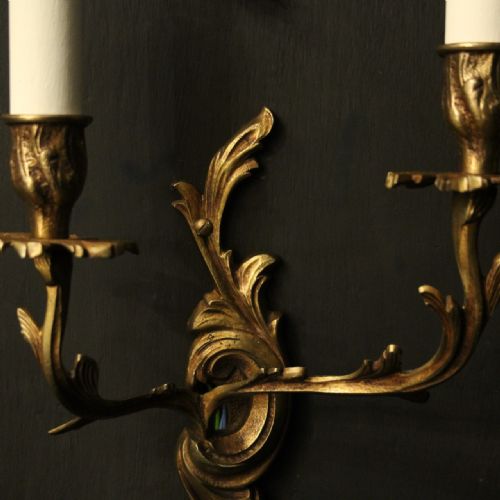 FRENCH SET OF 6 GILDED TWIN ARM ANTIQUE WALL LIGHTS - ADDITIONAL PHOTO 8