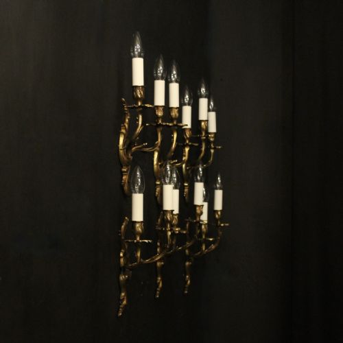 FRENCH SET OF 6 GILDED TWIN ARM ANTIQUE WALL LIGHTS - ADDITIONAL PHOTO 9