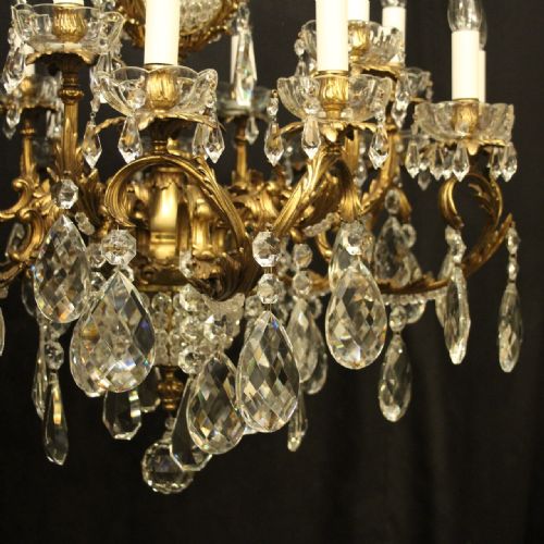 FRENCH GILDED BRONZE CRYSTAL 23 LIGHT ANTIQUE CHANDELIER - ADDITIONAL PHOTO 6