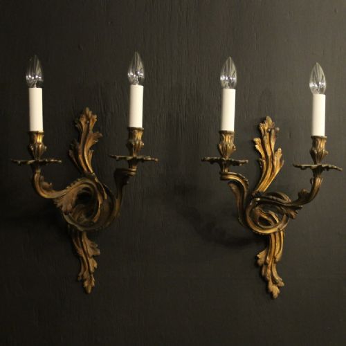 french 19th c pair of gilded bronze antique wall sconces - CATEGORY: ANTIQUE LIGHTING - DATED 19TH CENTURY