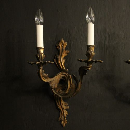 FRENCH 19TH C PAIR OF GILDED BRONZE ANTIQUE WALL SCONCES - ADDITIONAL PHOTO 1