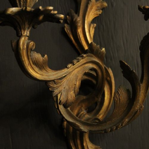 FRENCH 19TH C PAIR OF GILDED BRONZE ANTIQUE WALL SCONCES - ADDITIONAL PHOTO 2