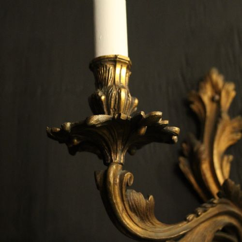 FRENCH 19TH C PAIR OF GILDED BRONZE ANTIQUE WALL SCONCES - ADDITIONAL PHOTO 3