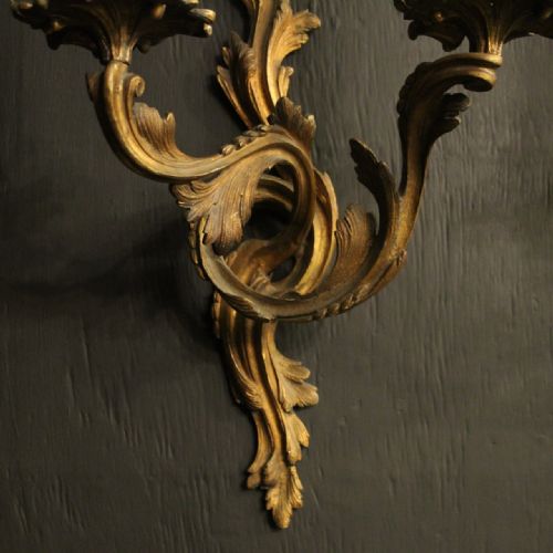 FRENCH 19TH C PAIR OF GILDED BRONZE ANTIQUE WALL SCONCES - ADDITIONAL PHOTO 4