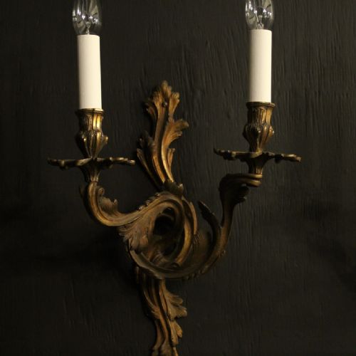 FRENCH 19TH C PAIR OF GILDED BRONZE ANTIQUE WALL SCONCES - ADDITIONAL PHOTO 6