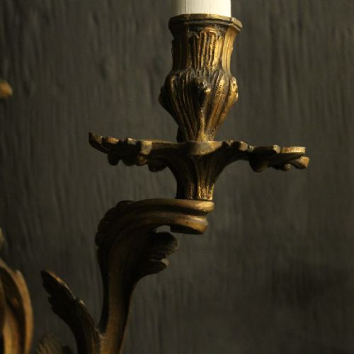 FRENCH 19TH C PAIR OF GILDED BRONZE ANTIQUE WALL SCONCES - ADDITIONAL PHOTO 7