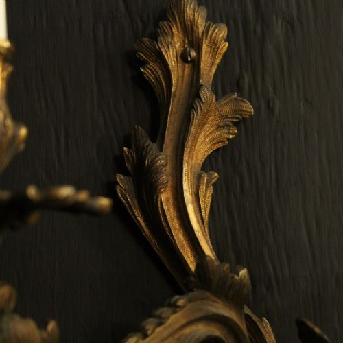 FRENCH 19TH C PAIR OF GILDED BRONZE ANTIQUE WALL SCONCES - ADDITIONAL PHOTO 8