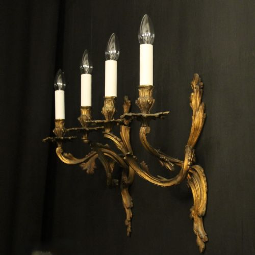 FRENCH 19TH C PAIR OF GILDED BRONZE ANTIQUE WALL SCONCES - ADDITIONAL PHOTO 9