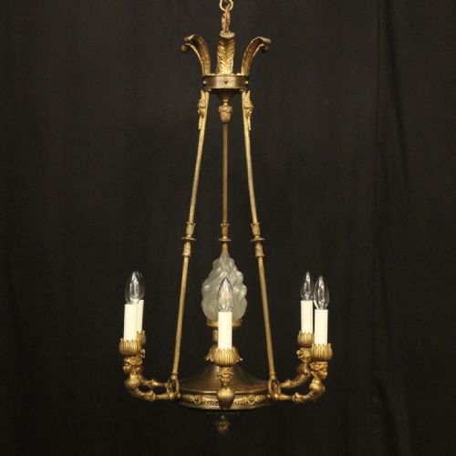 french gilded bronze 7 light antique chandelier - CATEGORY: ANTIQUE LIGHTING - DATED 19TH CENTURY