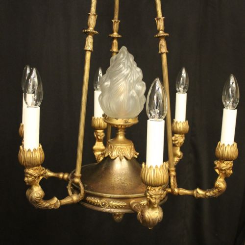 FRENCH GILDED BRONZE 7 LIGHT ANTIQUE CHANDELIER - ADDITIONAL PHOTO 1
