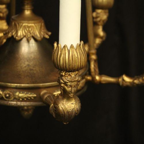 FRENCH GILDED BRONZE 7 LIGHT ANTIQUE CHANDELIER - ADDITIONAL PHOTO 2