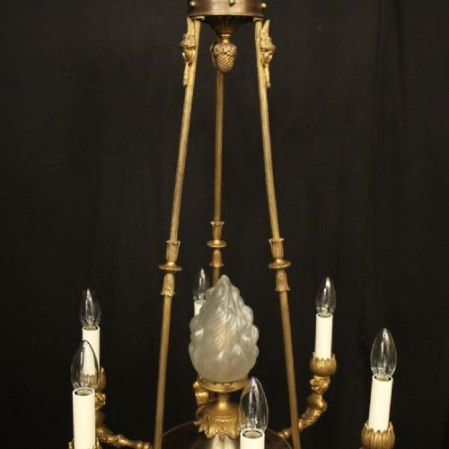 FRENCH GILDED BRONZE 7 LIGHT ANTIQUE CHANDELIER - ADDITIONAL PHOTO 3