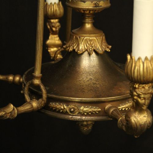 FRENCH GILDED BRONZE 7 LIGHT ANTIQUE CHANDELIER - ADDITIONAL PHOTO 4