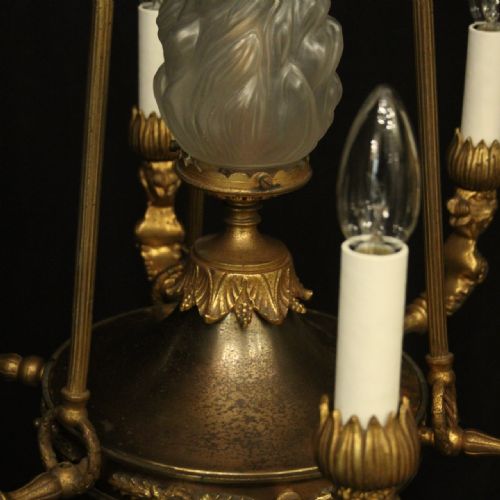 FRENCH GILDED BRONZE 7 LIGHT ANTIQUE CHANDELIER - ADDITIONAL PHOTO 5