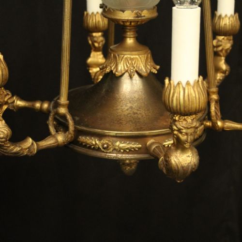 FRENCH GILDED BRONZE 7 LIGHT ANTIQUE CHANDELIER - ADDITIONAL PHOTO 6