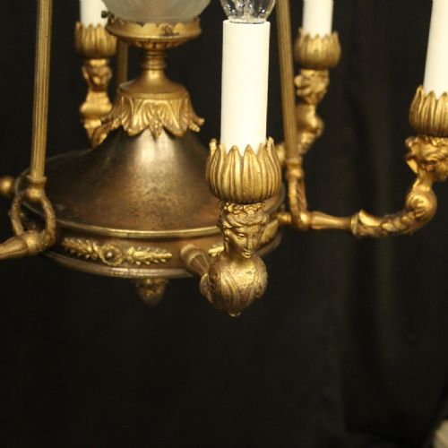 FRENCH GILDED BRONZE 7 LIGHT ANTIQUE CHANDELIER - ADDITIONAL PHOTO 7