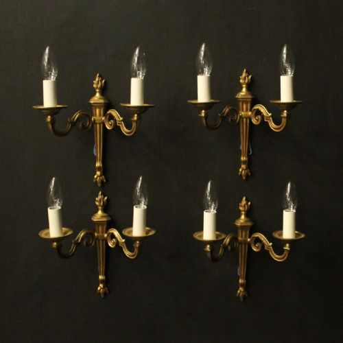 french set of 4 gilded brass wall lights - CATEGORY: ANTIQUE LIGHTING - DATED 1930