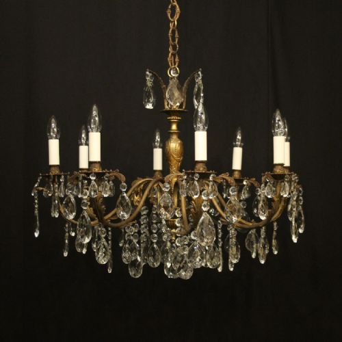 french gilded 8 light antique chandelier - CATEGORY: ANTIQUE LIGHTING - DATED 1920