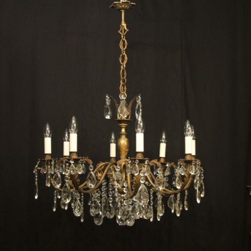 FRENCH GILDED 8 LIGHT ANTIQUE CHANDELIER - ADDITIONAL PHOTO 1