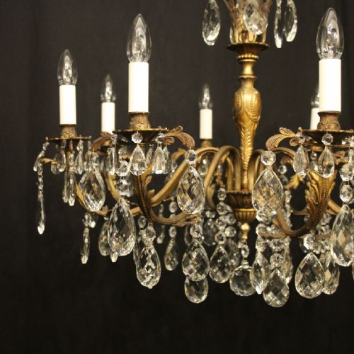 FRENCH GILDED 8 LIGHT ANTIQUE CHANDELIER - ADDITIONAL PHOTO 4