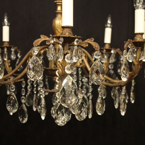 FRENCH GILDED 8 LIGHT ANTIQUE CHANDELIER - ADDITIONAL PHOTO 7