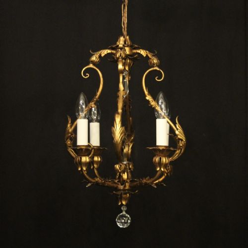 italian florentine 4 light gilded birdcage chandelier - CATEGORY: ANTIQUE LIGHTING - DATED 1930