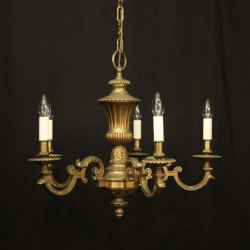 french gilded bronze 6 light chandelier - CATEGORY: ANTIQUE LIGHTING - DATED 1930