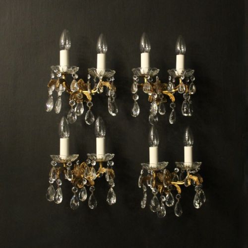 french set of 4 gilded twin arm wall lights - CATEGORY: ANTIQUE LIGHTING - DATED 1920