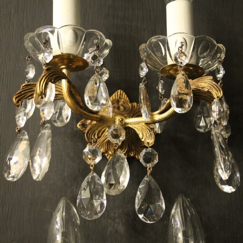 FRENCH SET OF 4 GILDED TWIN ARM WALL LIGHTS - ADDITIONAL PHOTO 4
