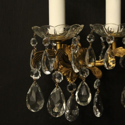 FRENCH SET OF 4 GILDED TWIN ARM WALL LIGHTS - ADDITIONAL PHOTO 5
