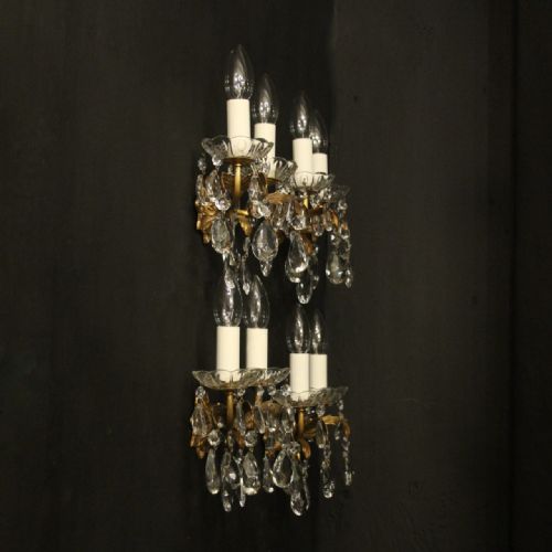 FRENCH SET OF 4 GILDED TWIN ARM WALL LIGHTS - ADDITIONAL PHOTO 9