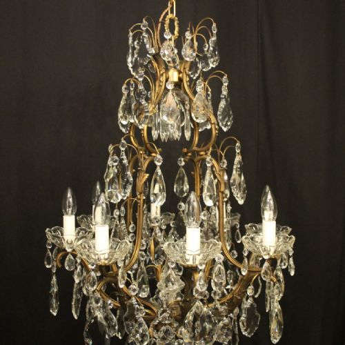 FRENCH GILDED BRONZE 9 LIGHT ANTIQUE CRYSTAL CHANDELIER - ADDITIONAL PHOTO 1